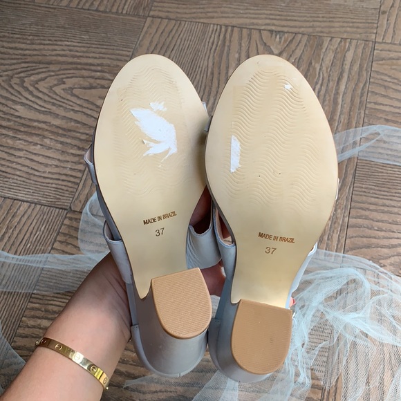 OLLIE Baby blue Leather Block Heel strappy Sandals - Picture 8 of 12